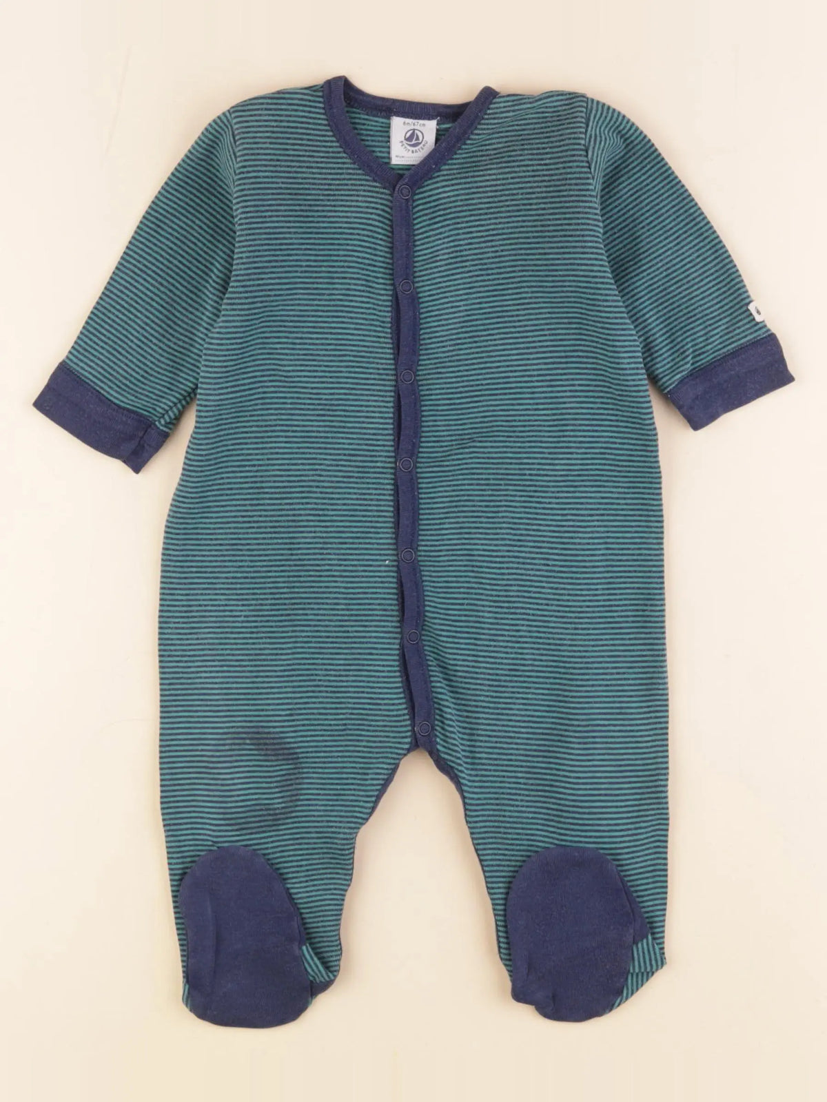 Petit Bateau - pyjama coton vert - 6 mois