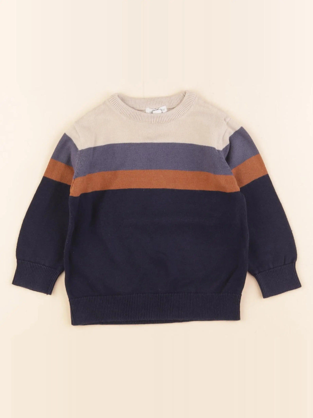 Vertbaudet - pull bleu, marron - 2 ans