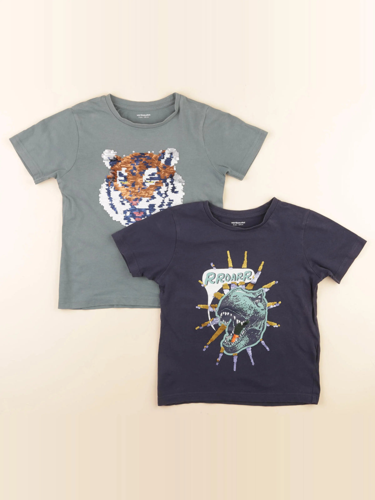 Vertbaudet - lot de 2 tee-shirts vert, bleu - 8 ans