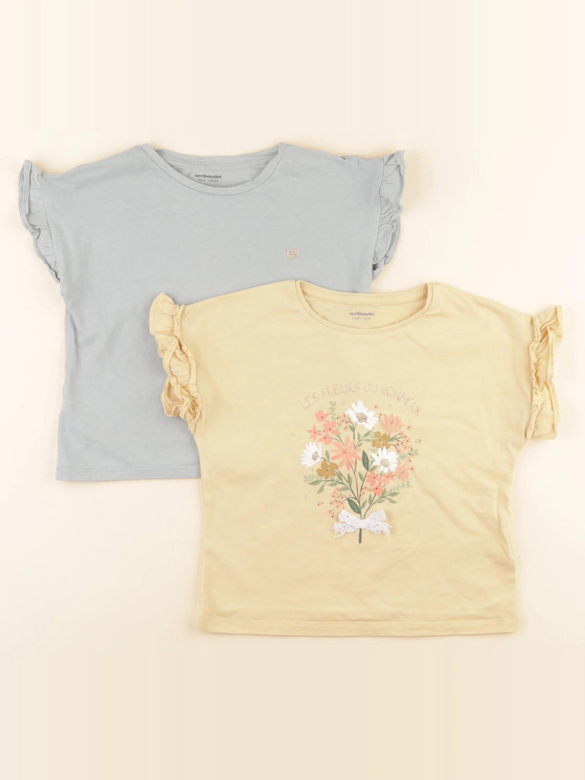 Vertbaudet - lot de 2 tee-shirts vert, jaune - 5 ans