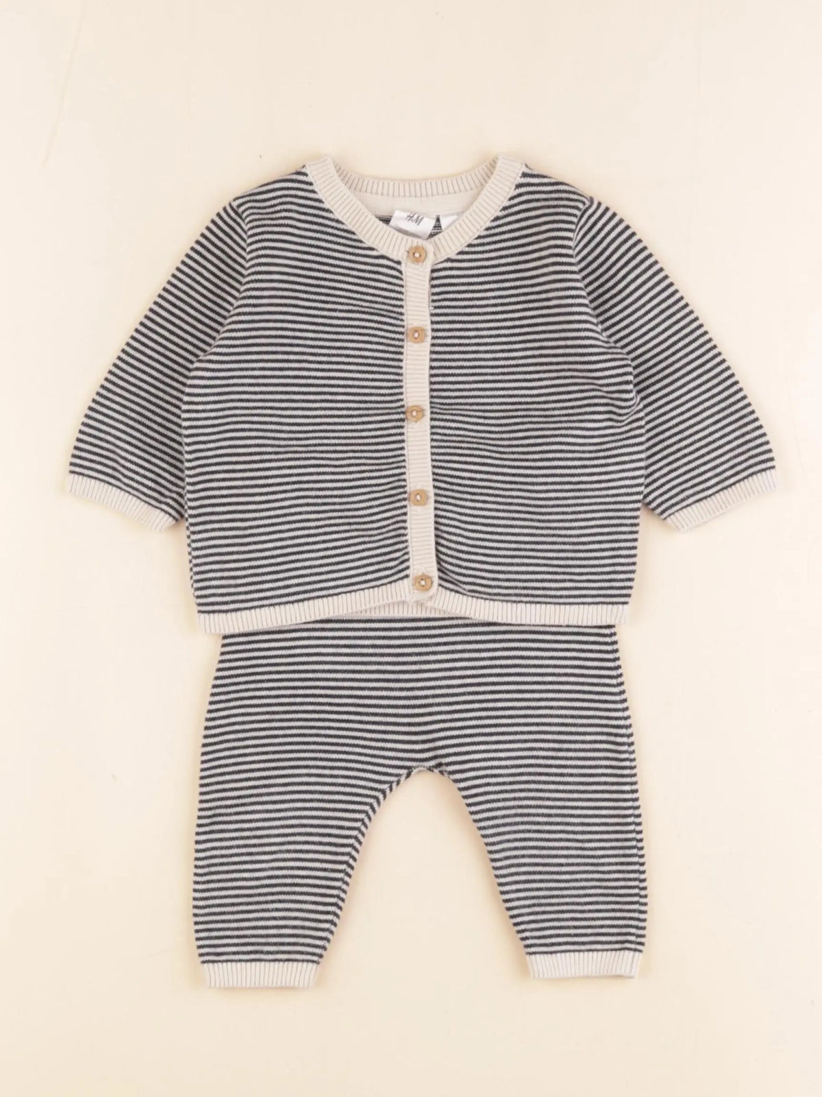 H&M - ensemble bleu, beige - 1/2 mois