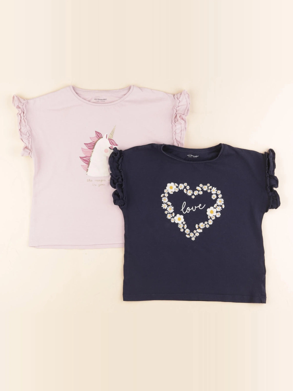 Vertbaudet - lot de 2 tee-shirts bleu, rose - 5 ans