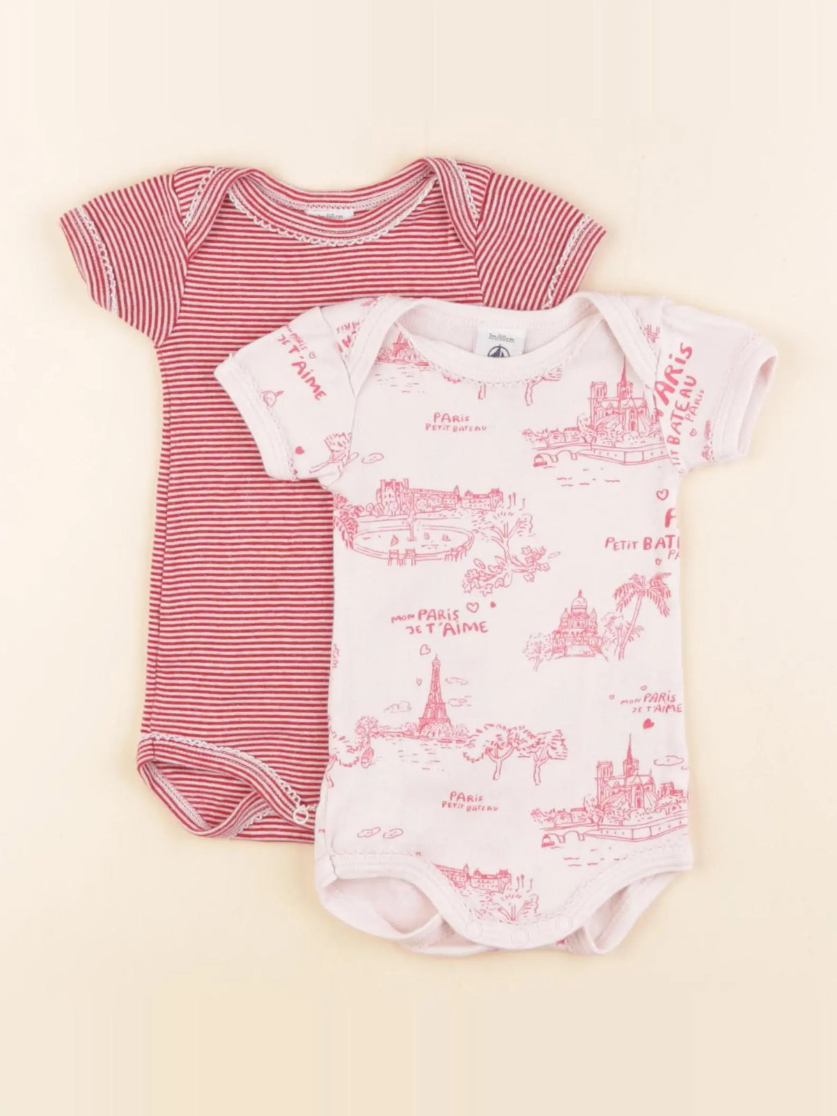 Petit Bateau - lot de 2 bodies en coton rose, rouge - 3 mois