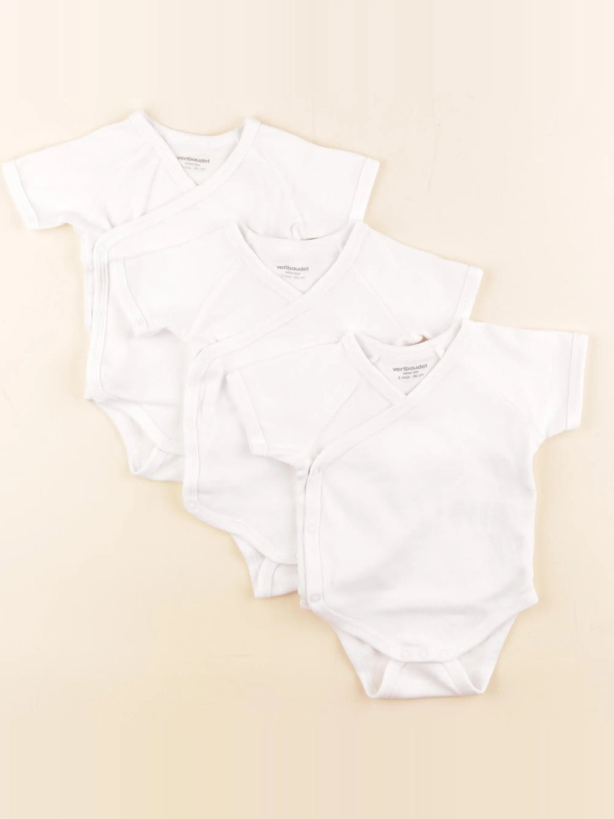 Vertbaudet - lot de 3 bodies en coton blanc - 3 mois