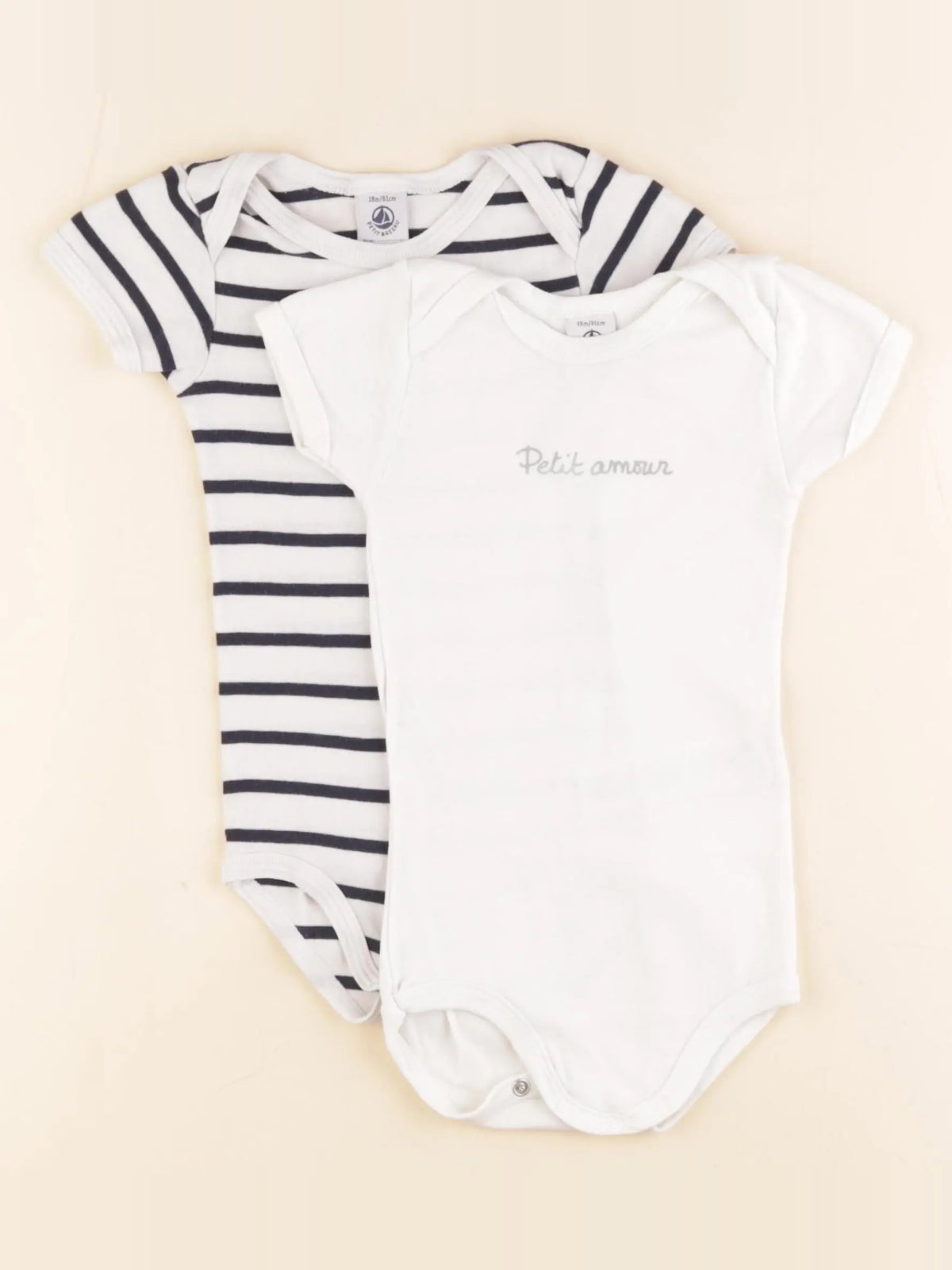 Petit Bateau - lot de 2 bodies en coton blanc, bleu - 18 mois
