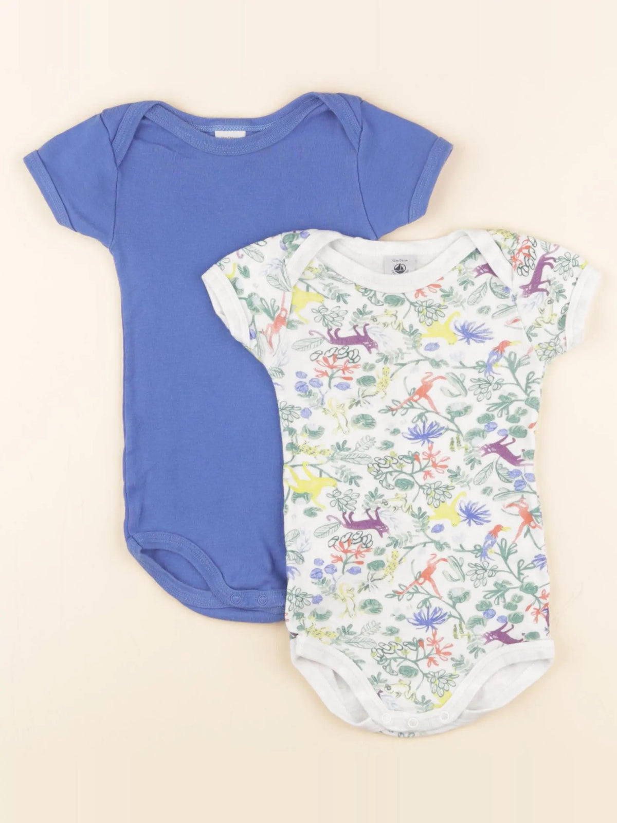 Petit Bateau - lot de 2 bodies en coton blanc, bleu - 12 mois