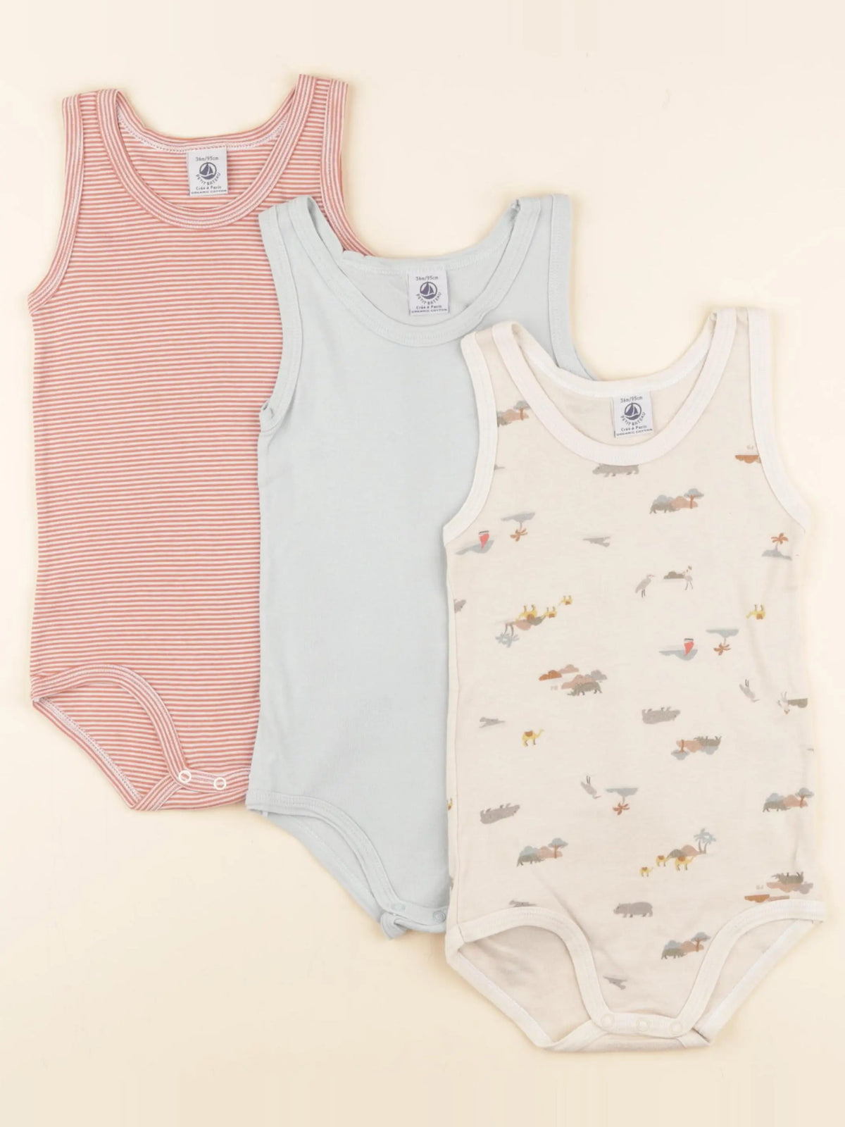 Petit Bateau - lot de 3 bodies en coton beige - 36 mois