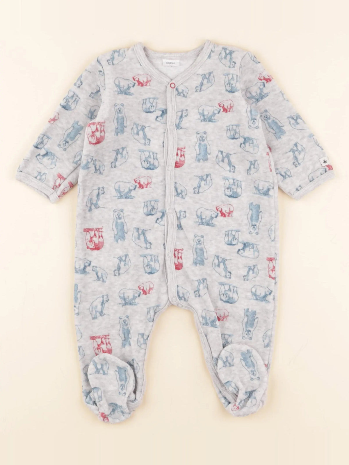 Petit Bateau - pyjama velours gris - 6 mois
