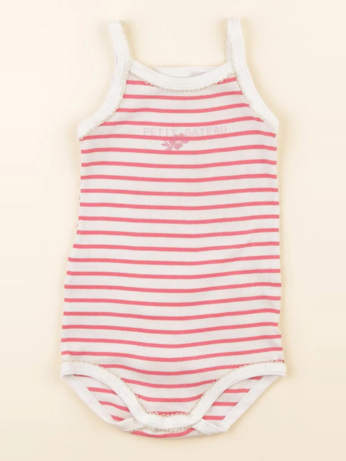 Petit Bateau - body blanc, rose - 9 mois