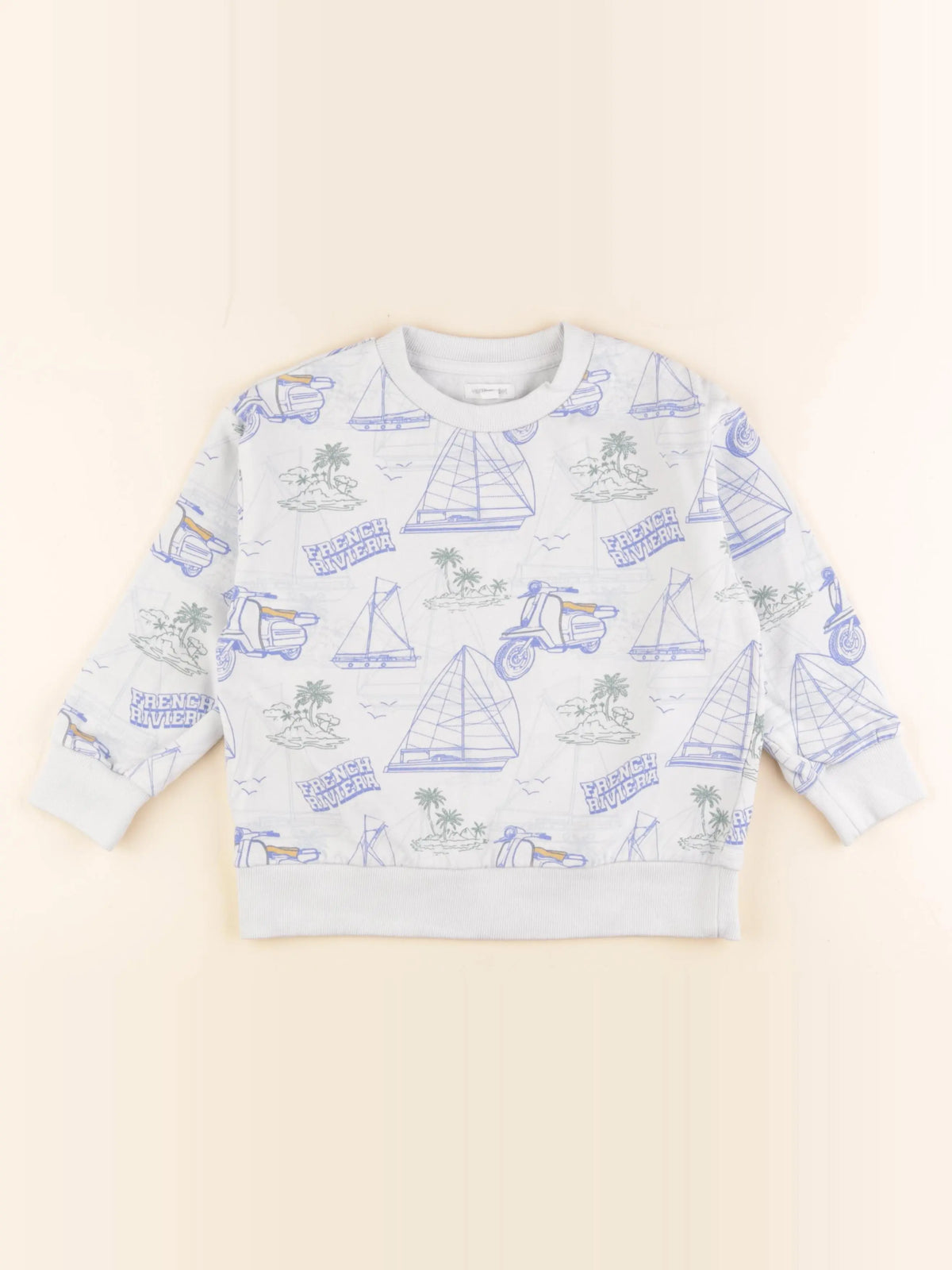 Vertbaudet - sweat blanc, bleu - 6 ans