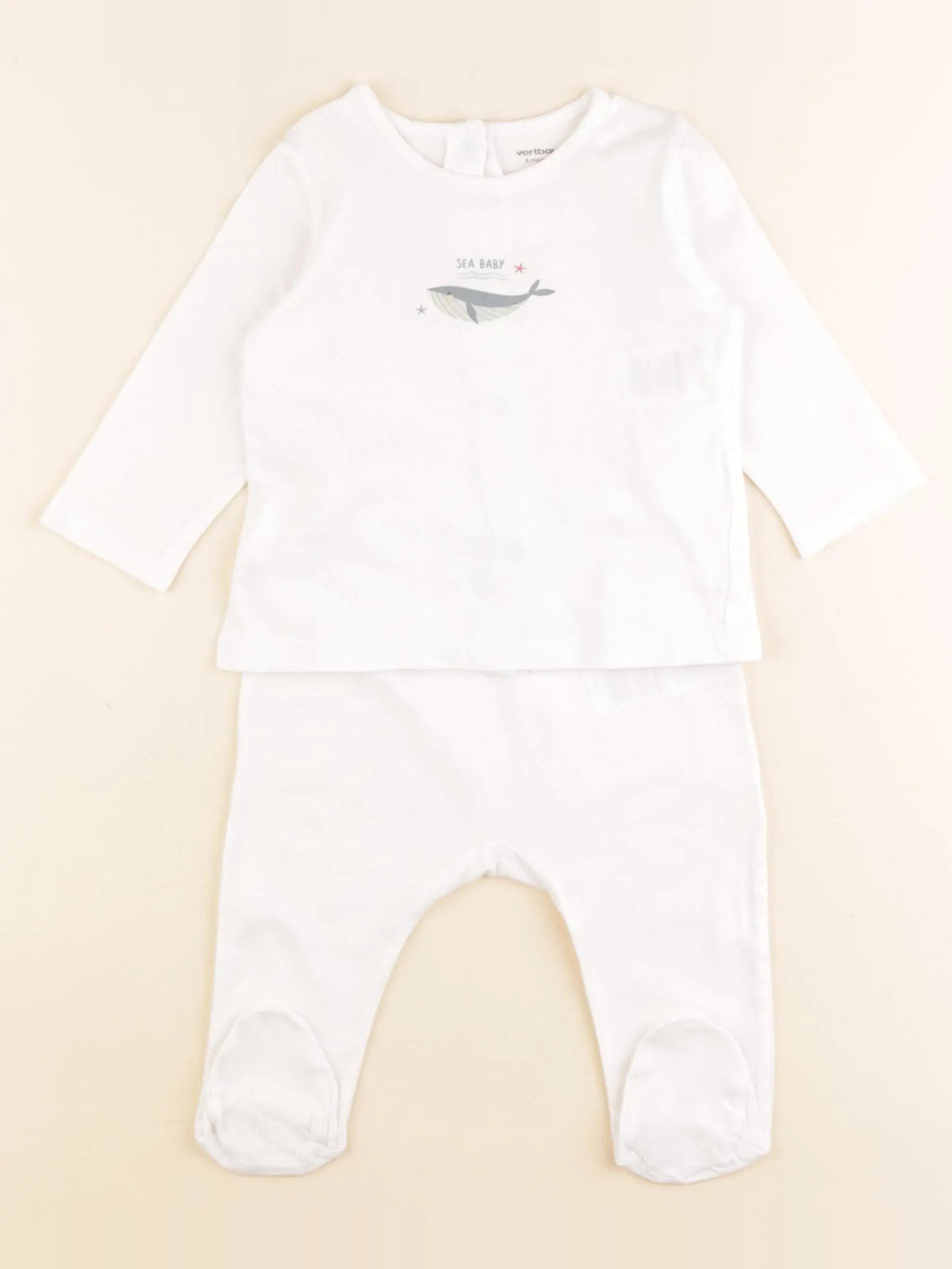 Vertbaudet - pyjama coton blanc - 6 mois