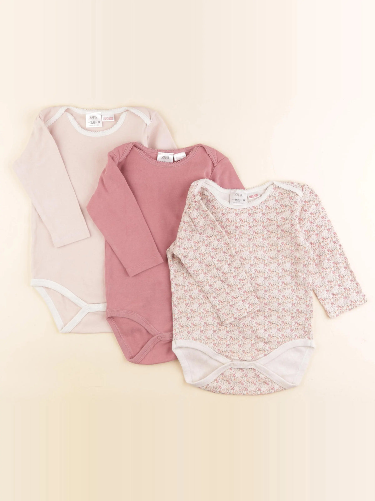 Zara - lot de 3 bodies en coton rose - 18/24 mois