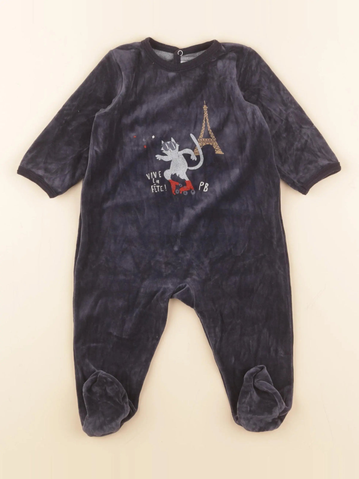 Petit Bateau - pyjama velours bleu - 6 mois