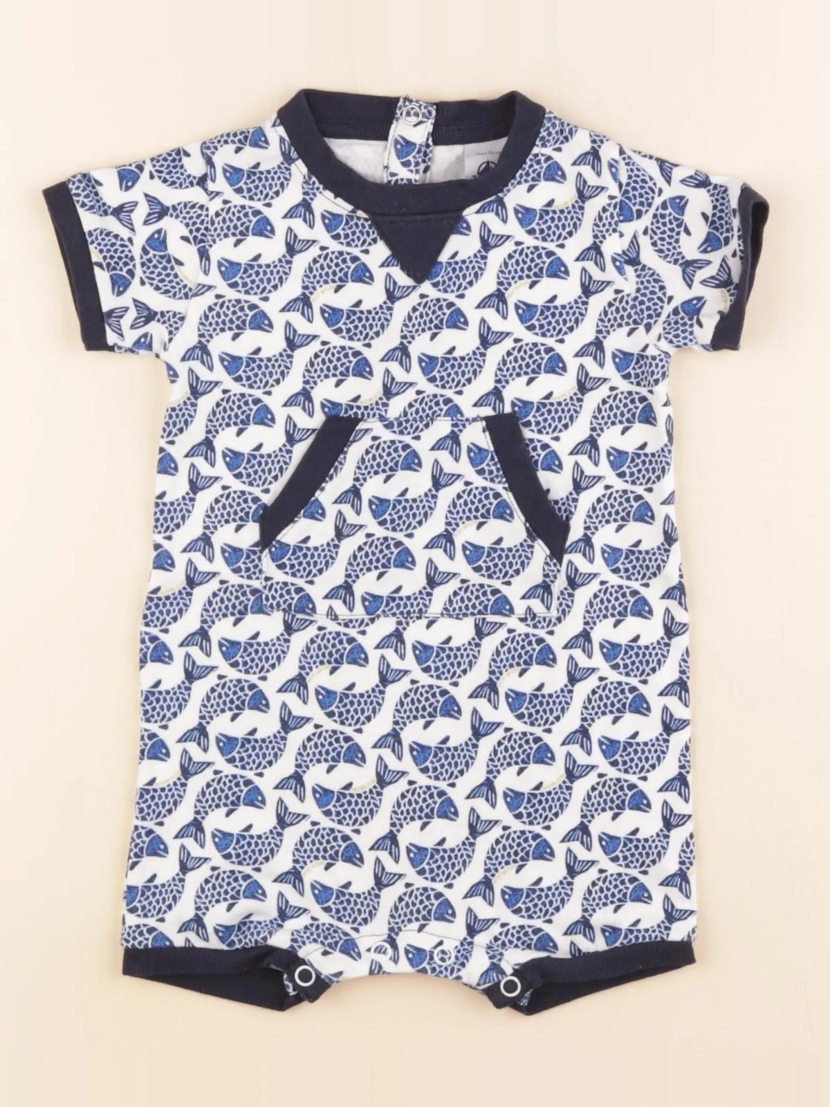 Petit Bateau - combinaison bleu, blanc - 12 mois