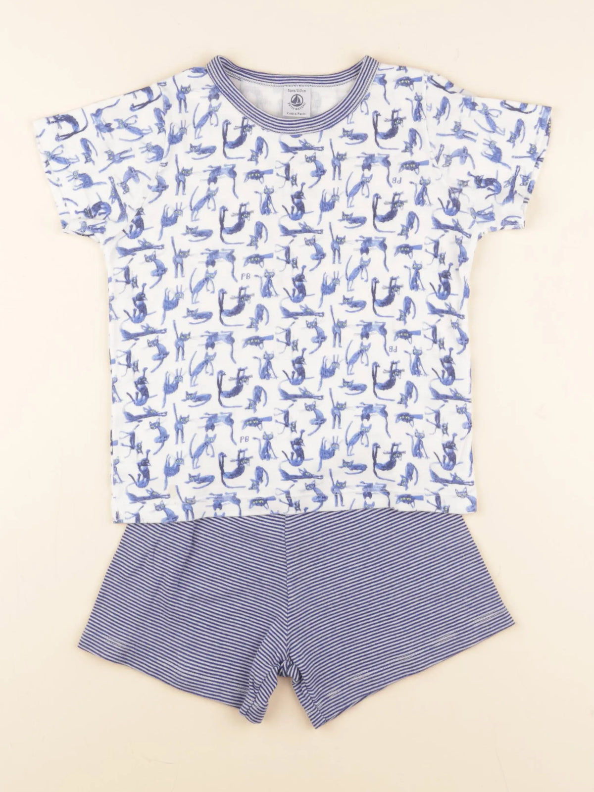 Petit Bateau - pyjama coton bleu, blanc - 5 ans