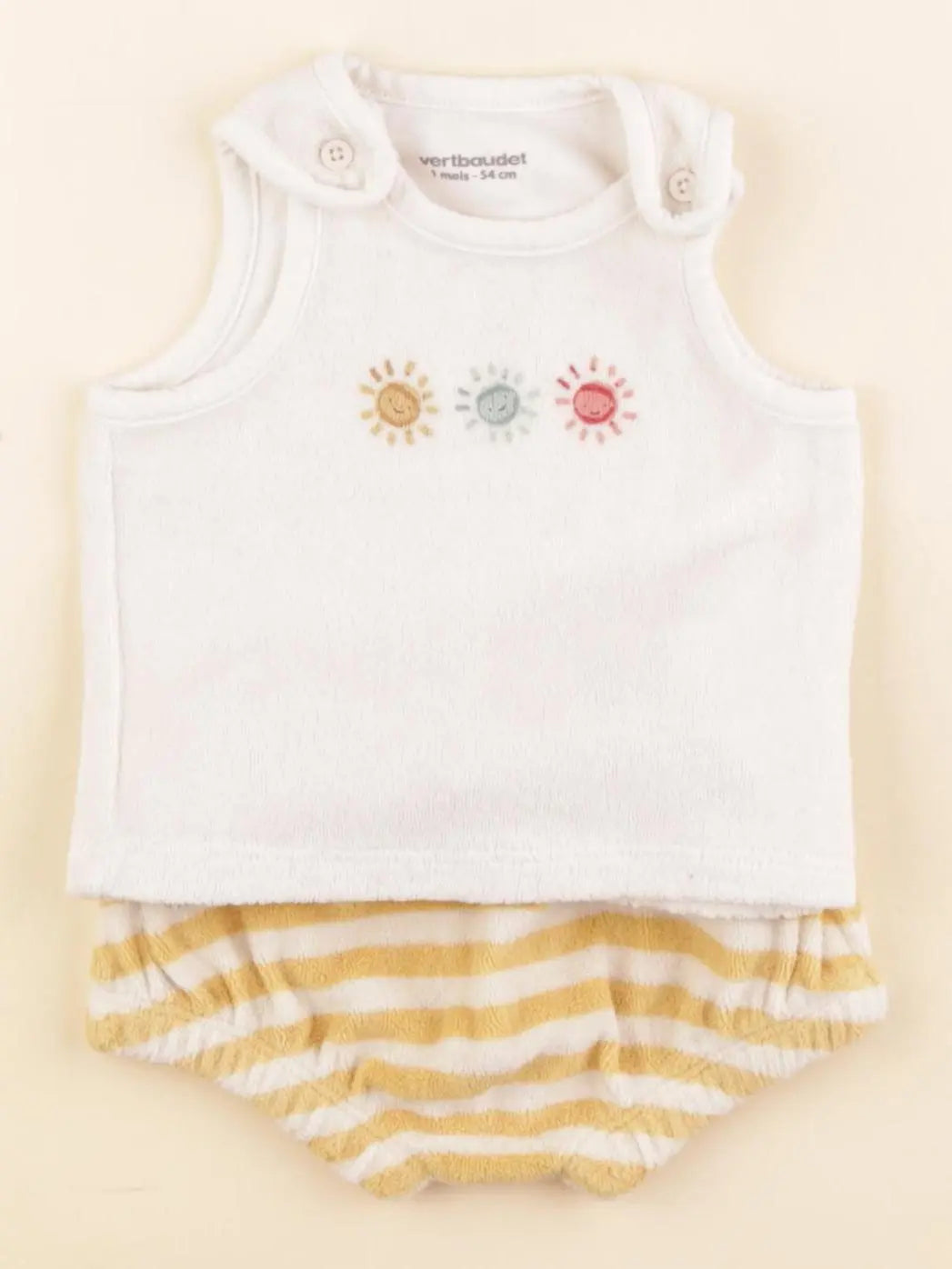 Vertbaudet - ensemble beige, jaune - 1 mois