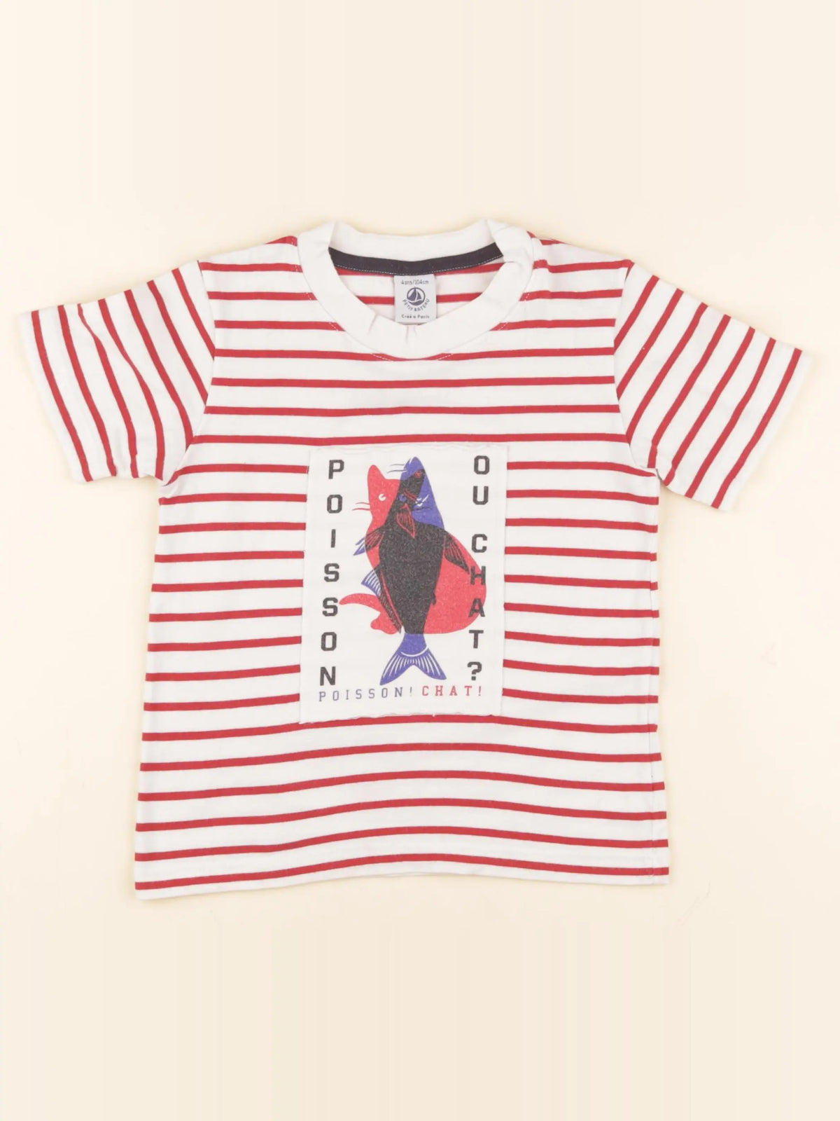 Petit Bateau - tee-shirt beige, rouge - 4 ans