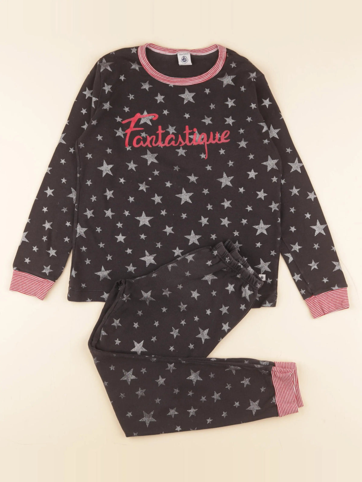 Petit Bateau - pyjama coton gris, argent - 10 ans