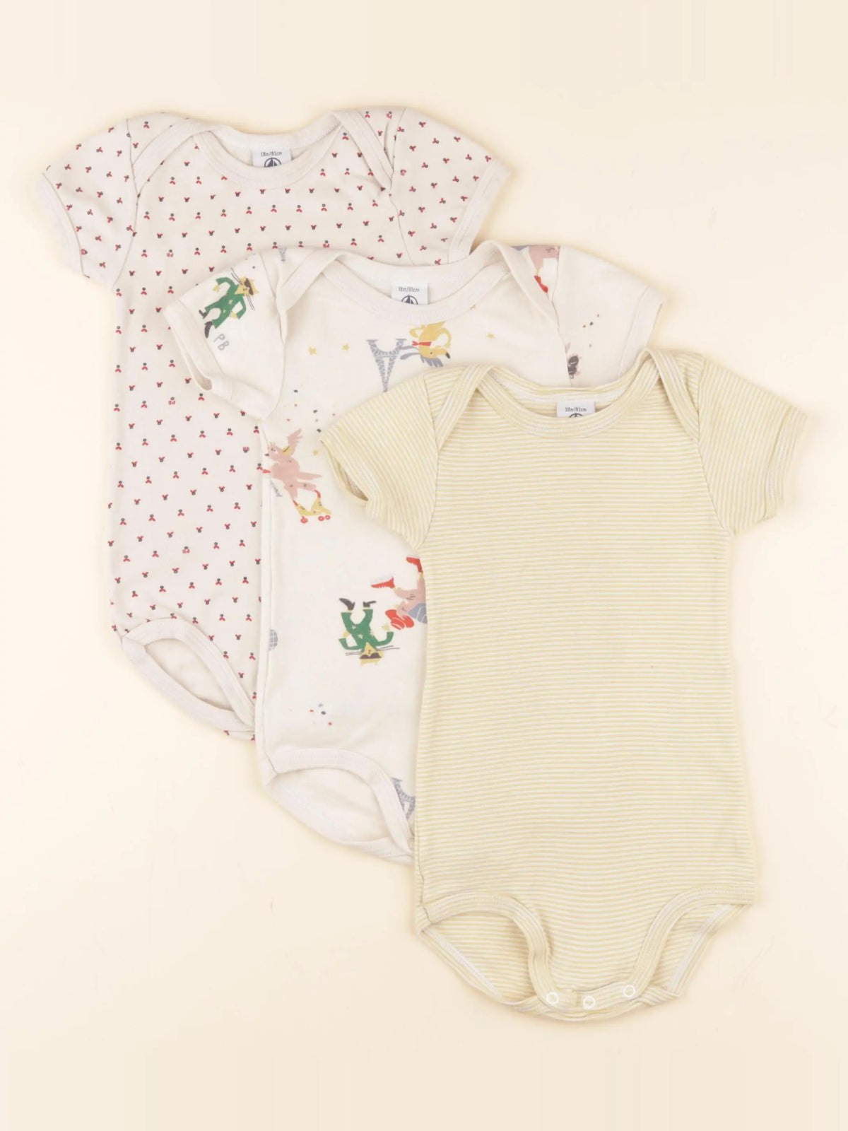 Petit Bateau - lot de 3 bodies en coton multicolore - 18 mois