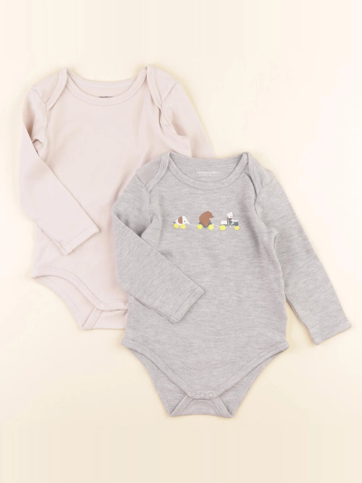 Vertbaudet - lot de 2 bodies en coton gris, rose - 24 mois