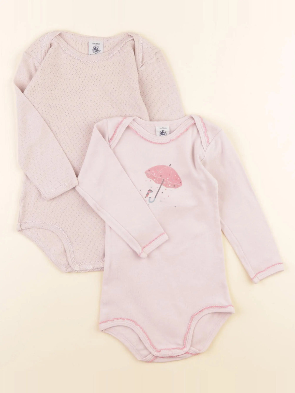 Petit Bateau - lot de 2 bodies en coton rose - 24 mois