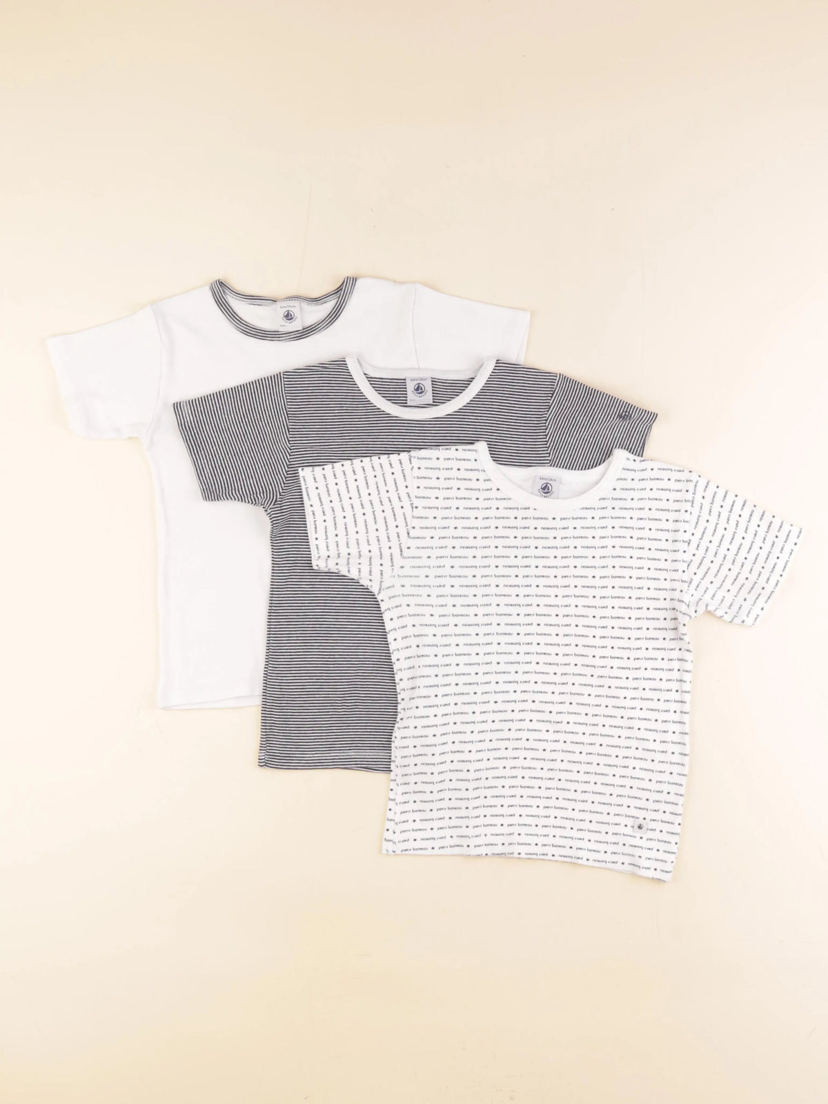 Petit Bateau - lot de 3 maillots de corps blanc, bleu - 6 ans