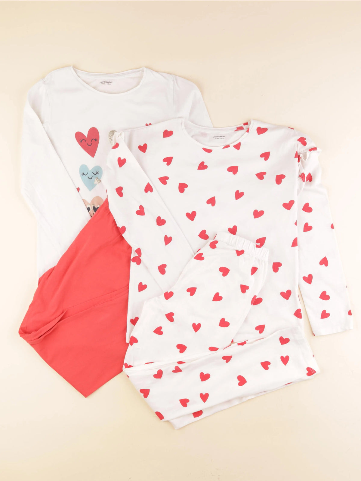Vertbaudet - lot de 2 pyjamas coton blanc, rose - 10 ans