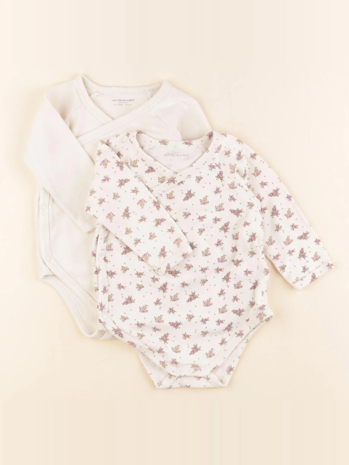 Vertbaudet - lot de 2 bodies en coton beige - 12 mois