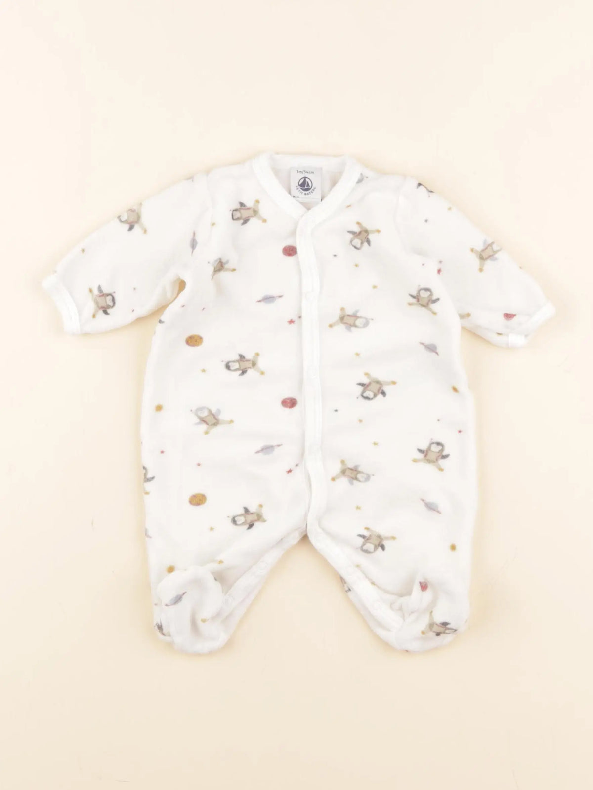 Petit Bateau - pyjama velours beige - 1 mois