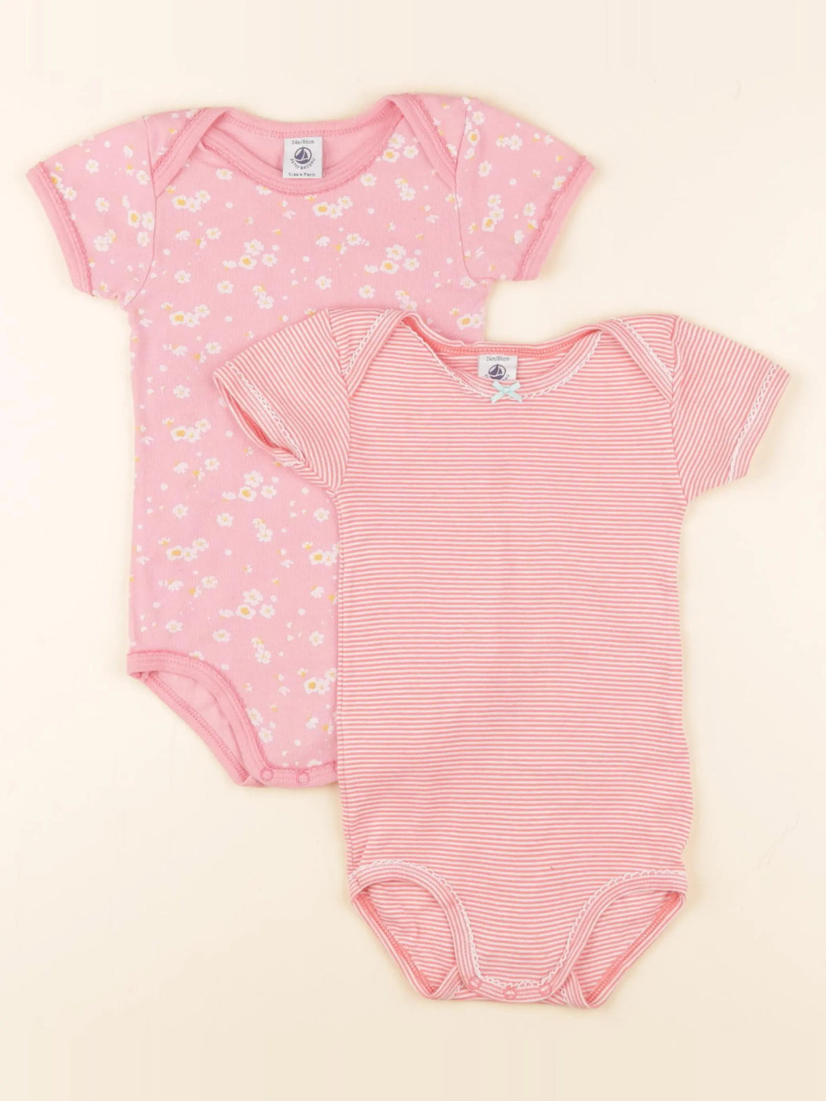 Petit Bateau - lot de 2 bodies en coton rose - 24 mois