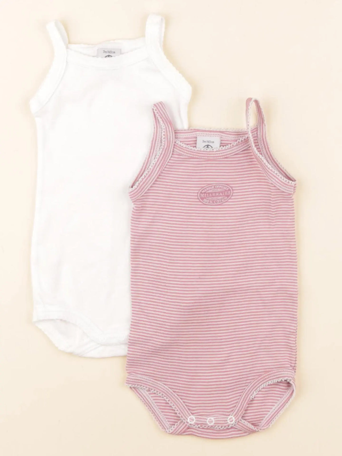 Petit Bateau - lot de 2 bodies en coton rose, blanc - 3 mois