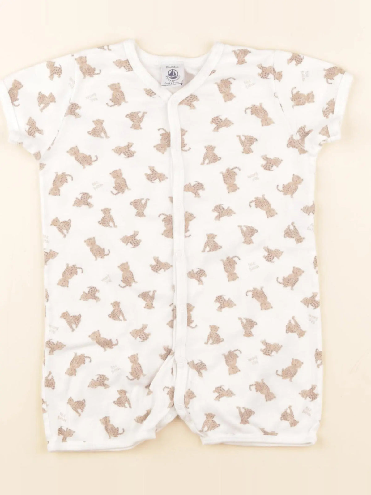 Petit Bateau - pyjama coton blanc, marron - 18 mois