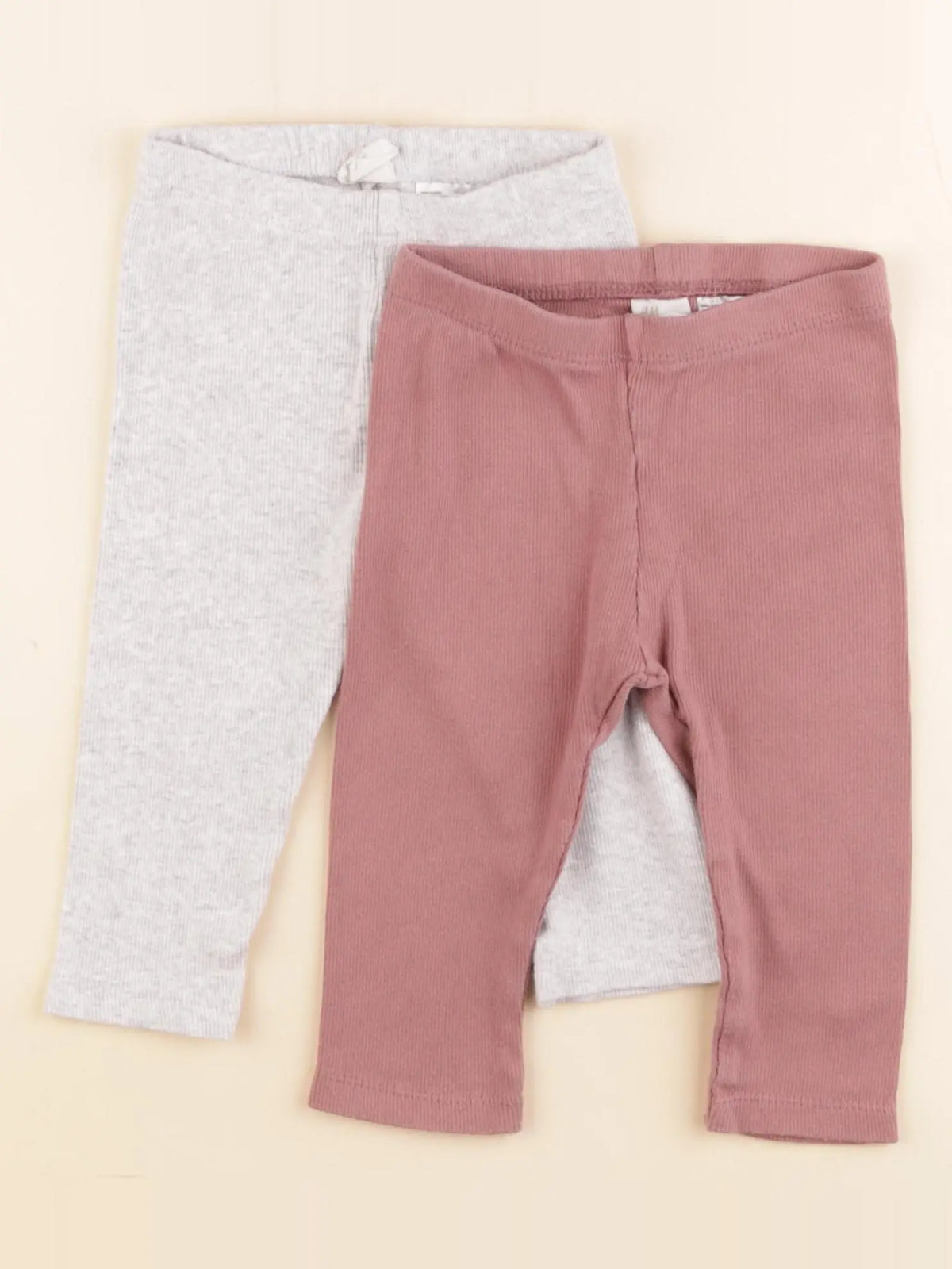 H&M - lot de 2 leggings gris, rose - 6/9 mois