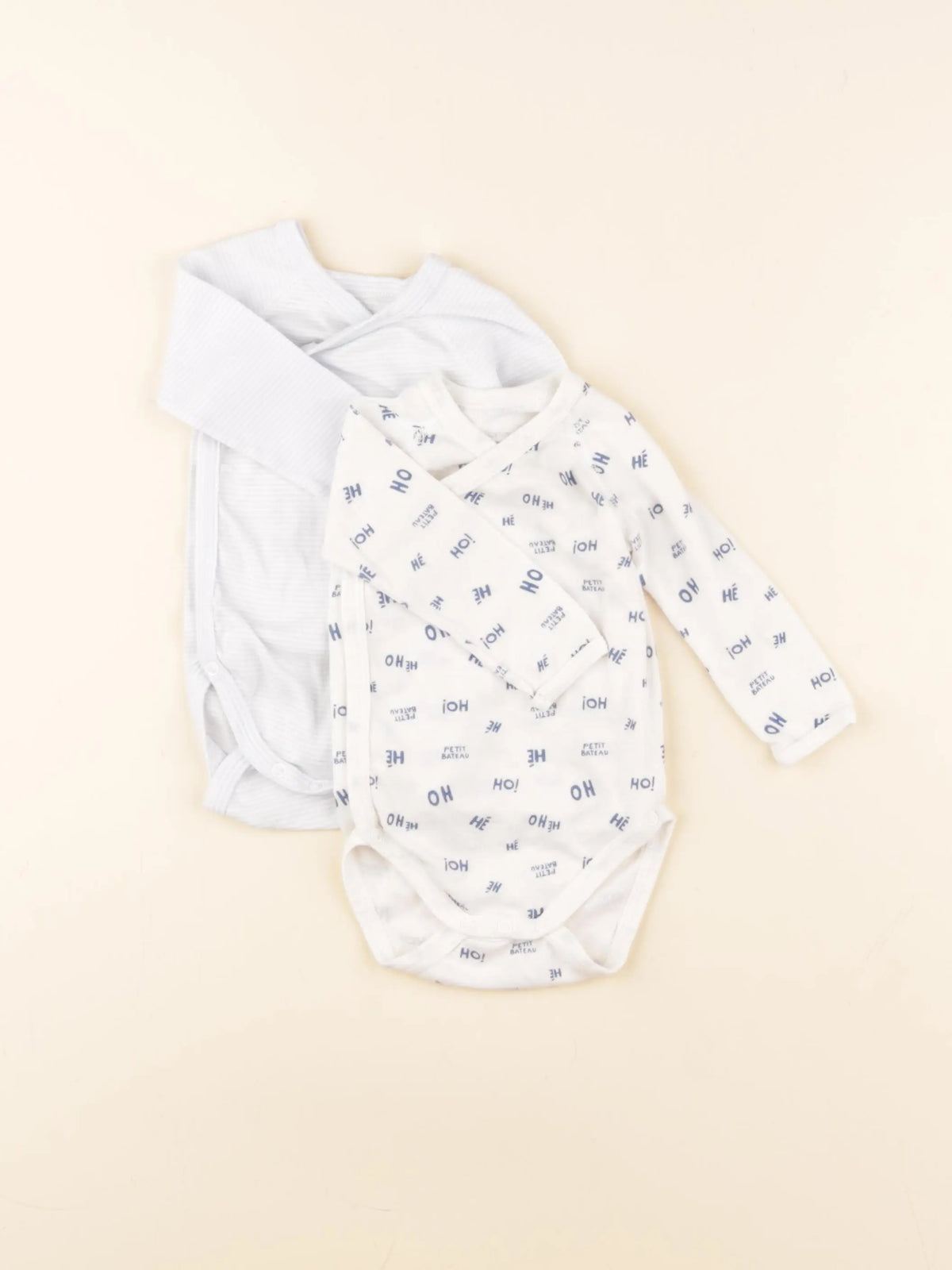 Petit Bateau - lot de 2 bodies en coton blanc, bleu - 6 mois