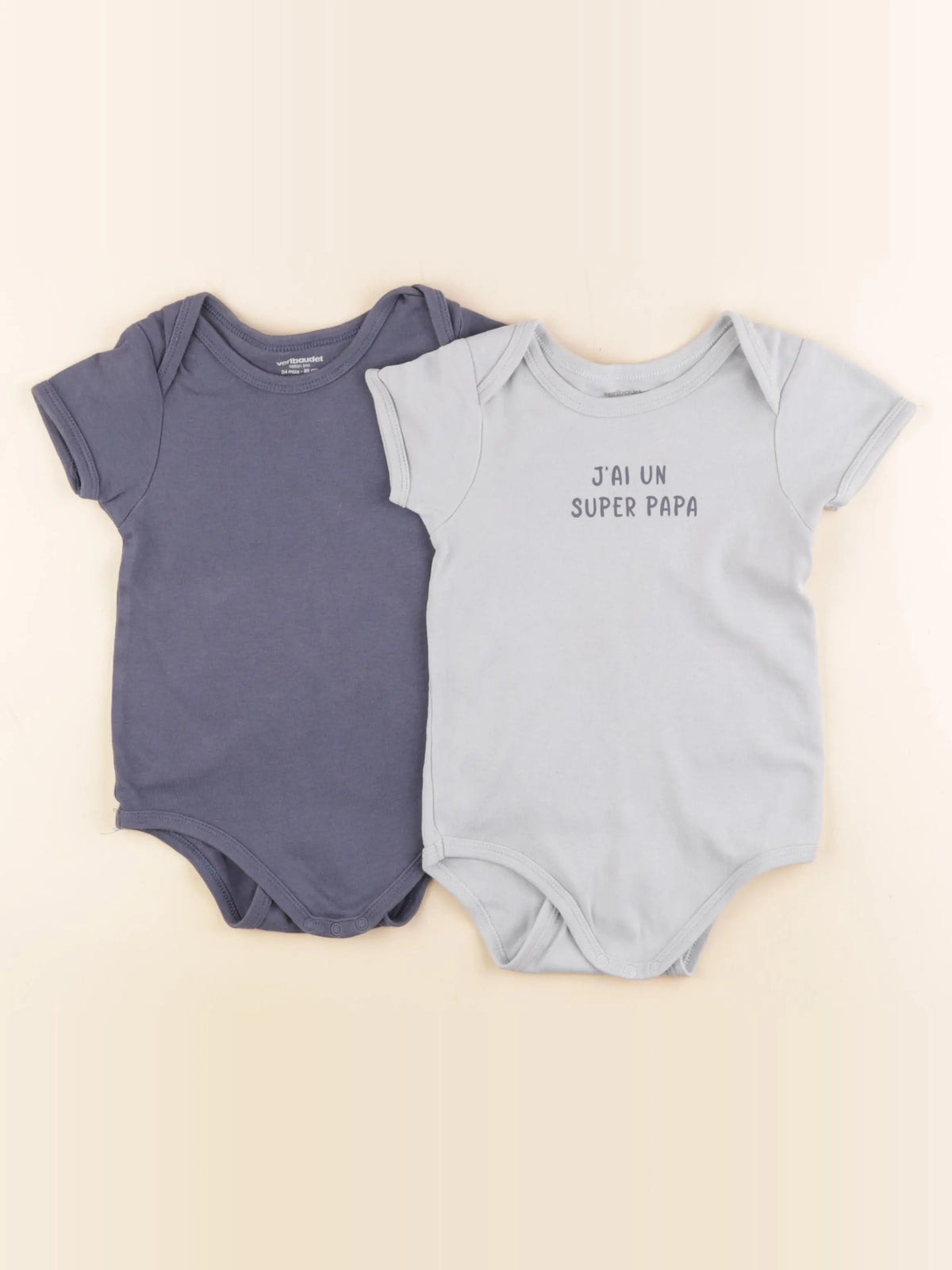 Vertbaudet - lot de 2 bodies en coton bleu - 24 mois