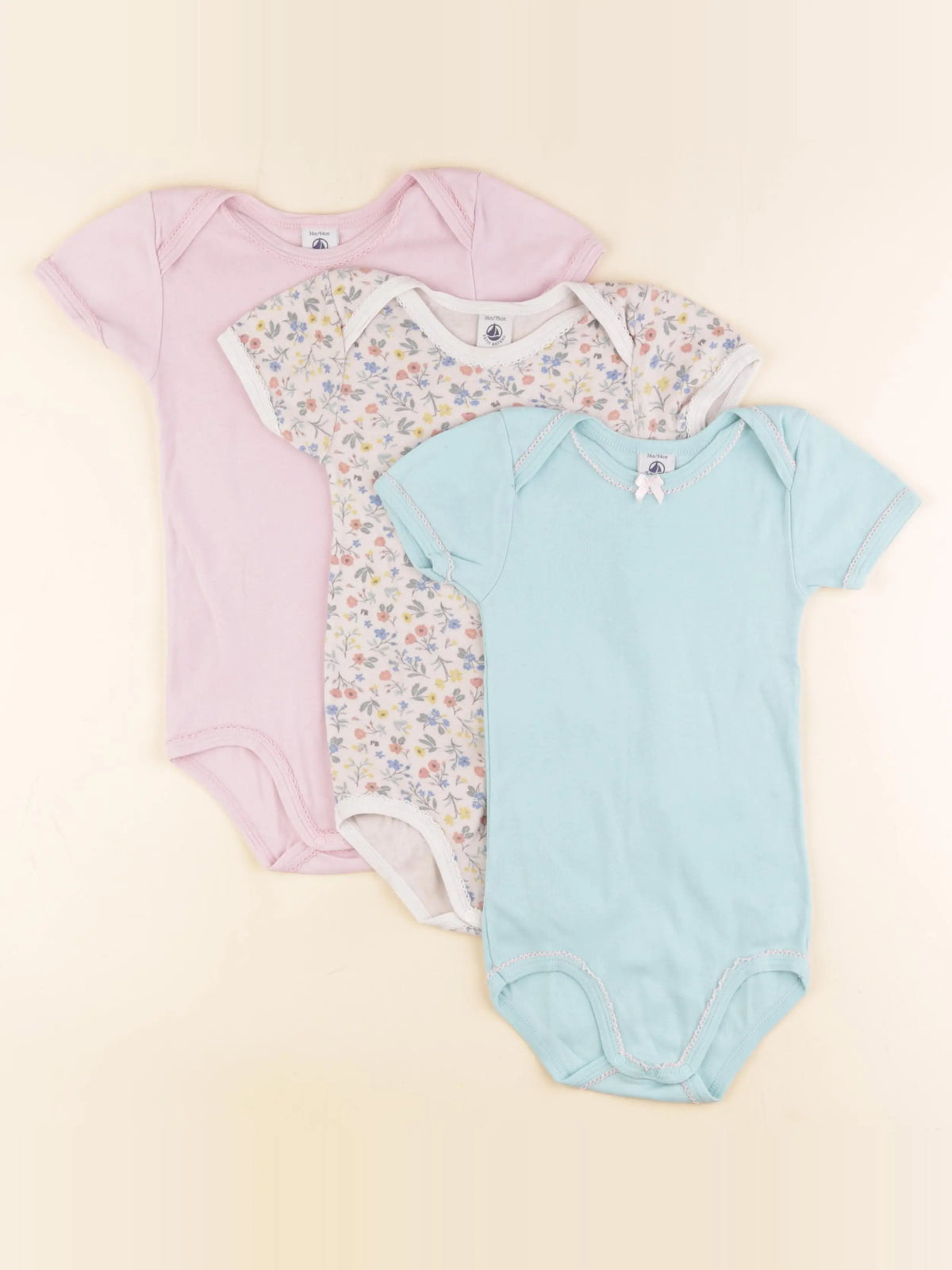 Petit Bateau - lot de 3 bodies en coton rose, vert - 36 mois
