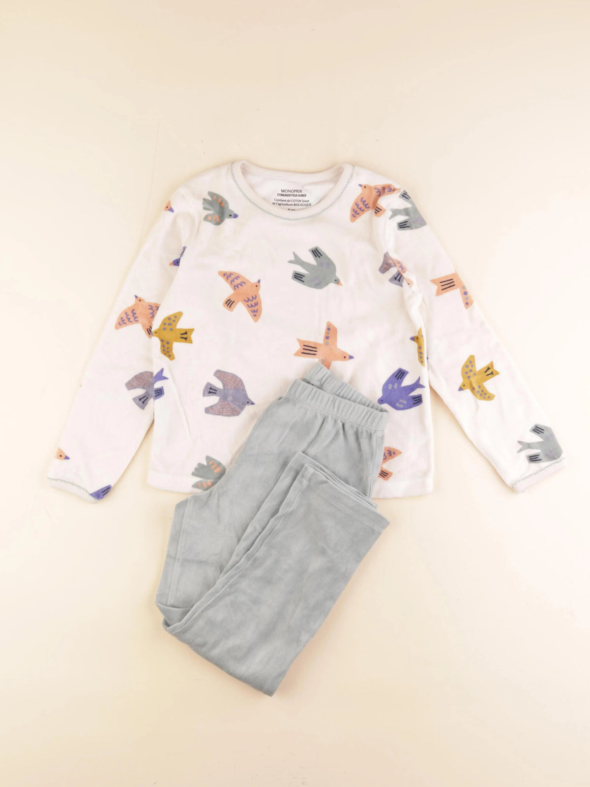 Monoprix - pyjama velours beige, vert - 8 ans