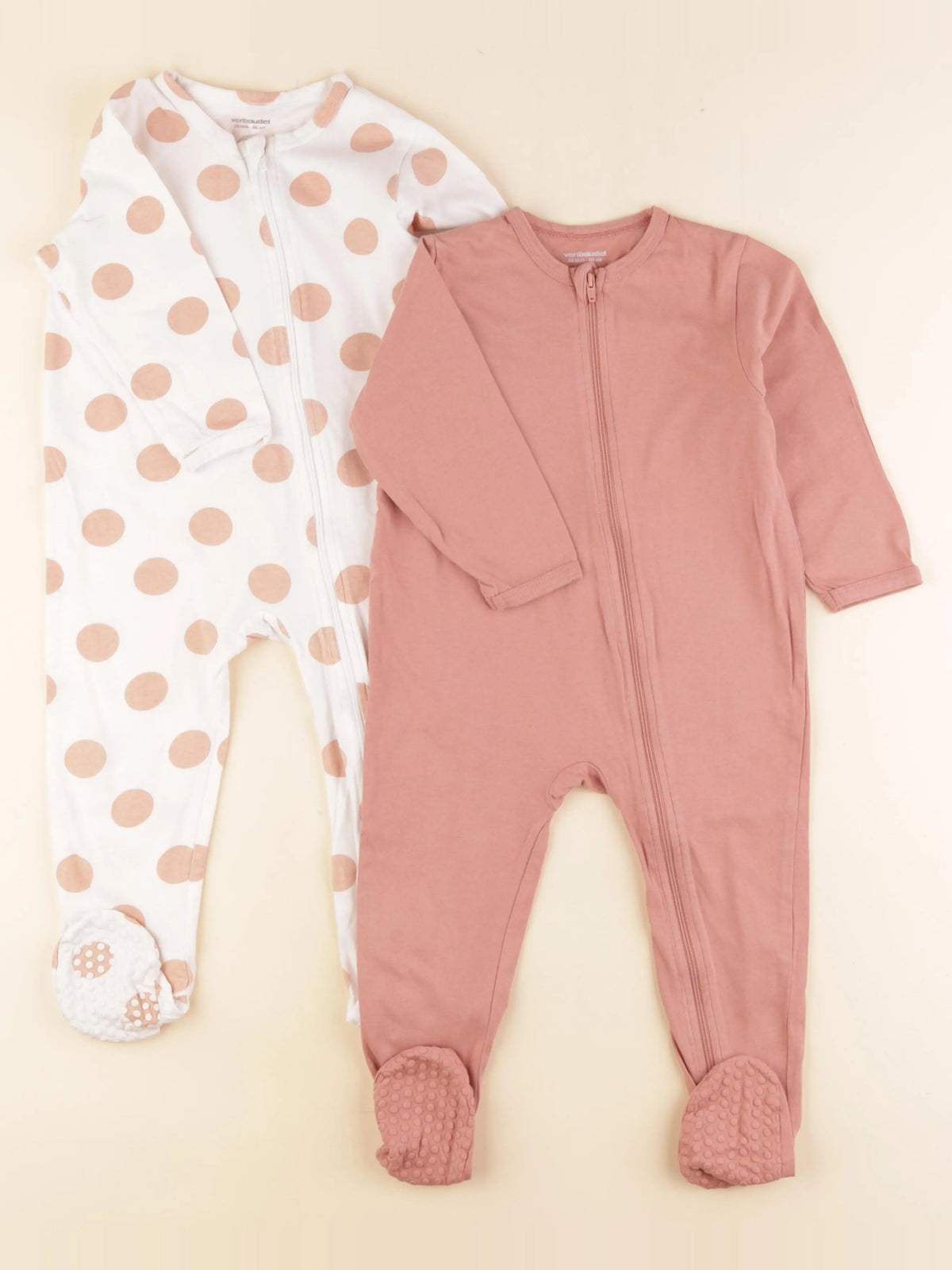 Vertbaudet - lot de 2 pyjamas coton blanc, rose - 24 mois