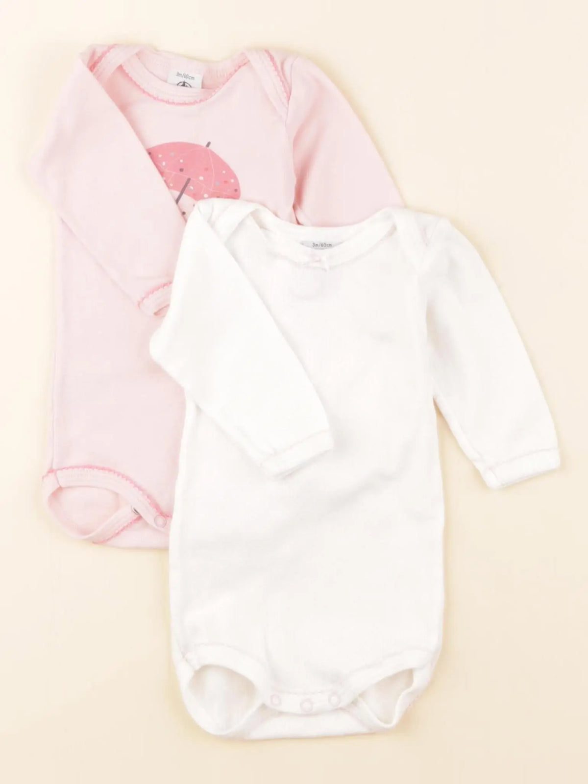 Petit Bateau - lot de 2 bodies en coton blanc, rose - 3 mois