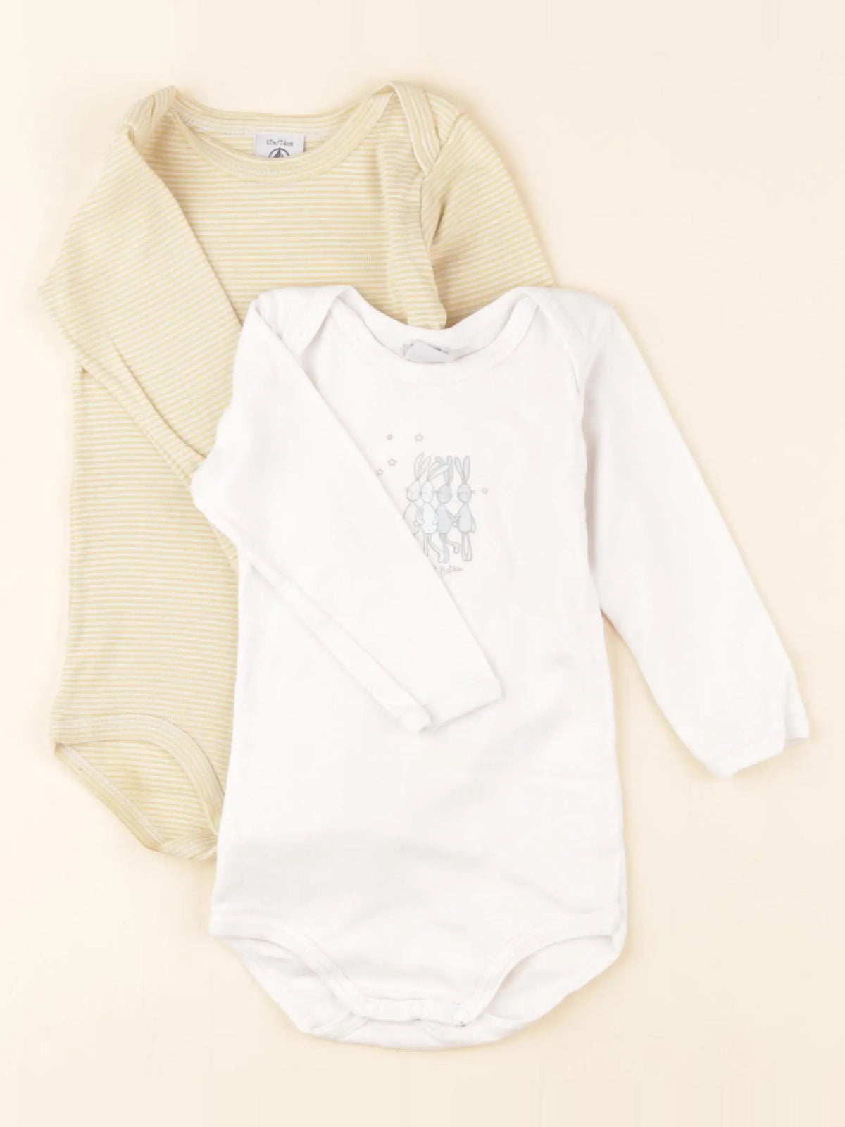 Petit Bateau - lot de 2 bodies en coton blanc, jaune - 12 mois