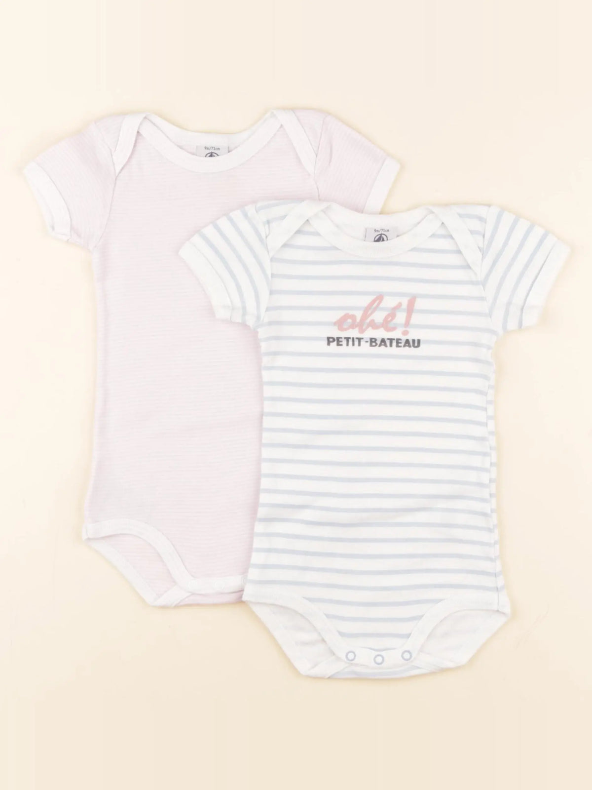 Petit Bateau - lot de 2 bodies en coton rose, bleu - 9 mois