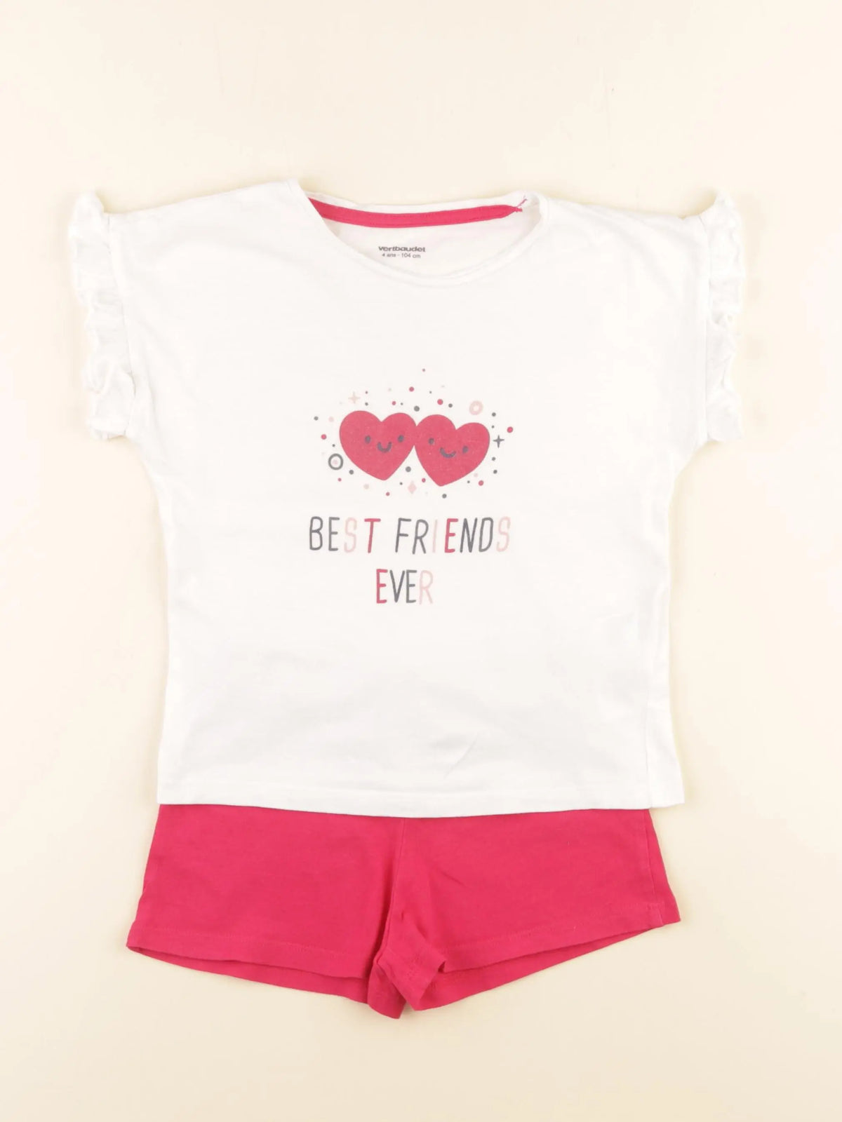 Vertbaudet - pyjama coton blanc, rose - 4 ans