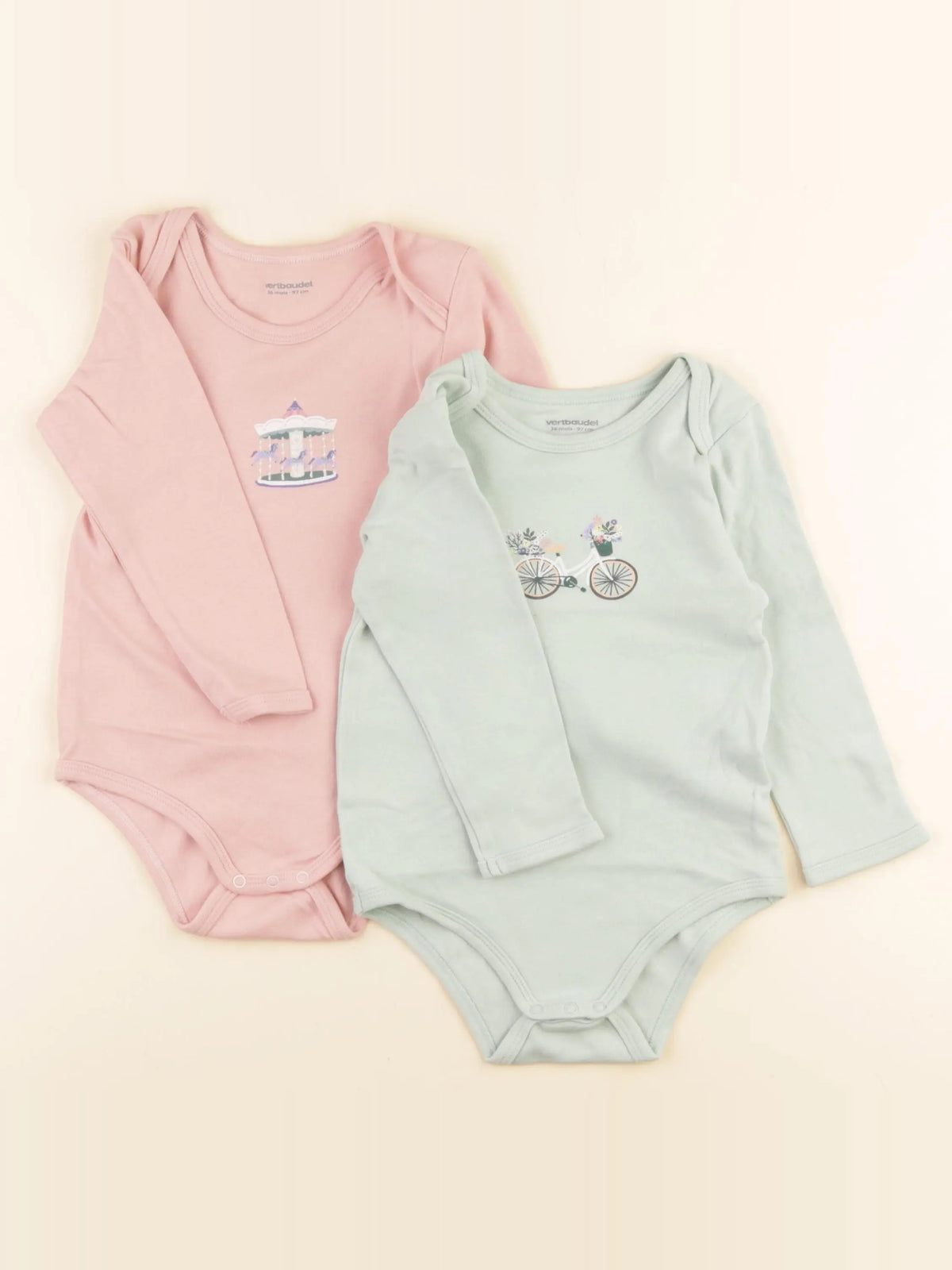 Vertbaudet - lot de 2 bodies en coton multicolore - 36 mois