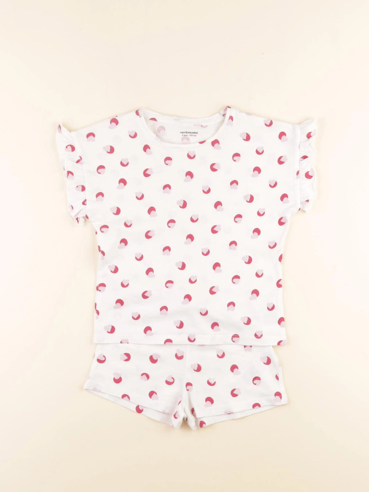 Vertbaudet - pyjama coton blanc, rose - 4 ans