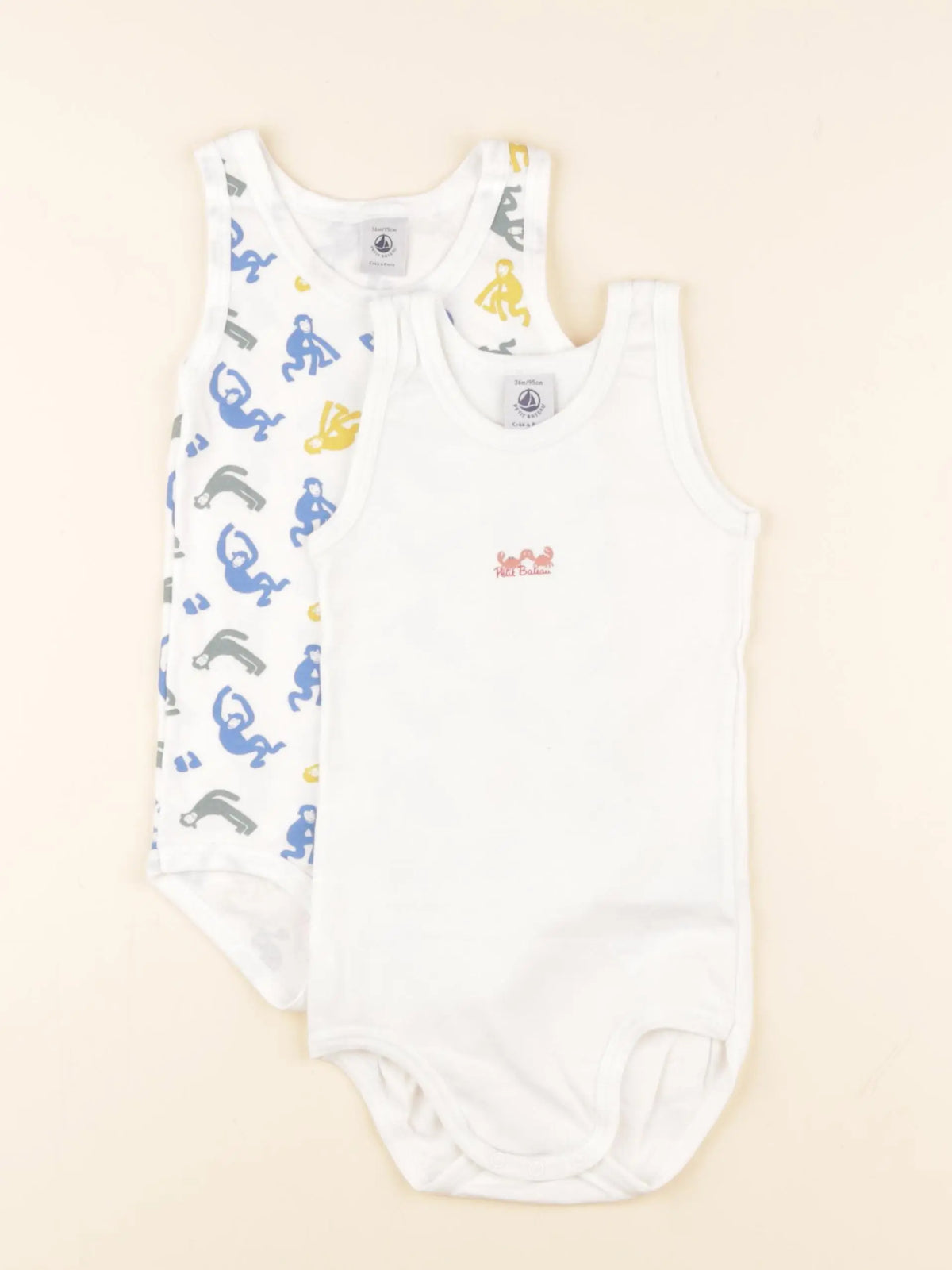 Petit Bateau - lot de 2 bodies en coton blanc, multicolore - 36 mois