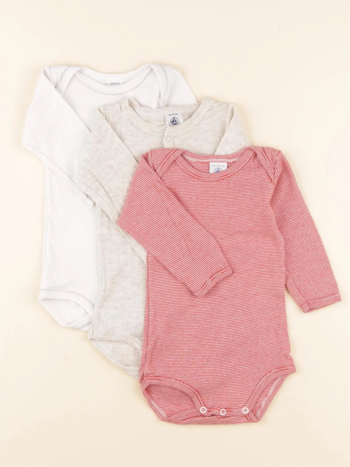 Petit Bateau - lot de 3 bodies en coton multicolore - 6 mois