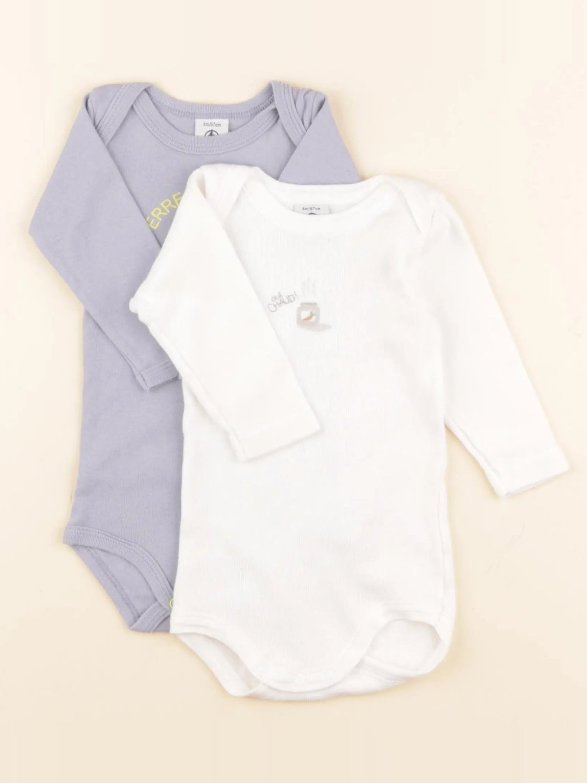 Petit Bateau - lot de 2 bodies en coton bleu, blanc - 6 mois