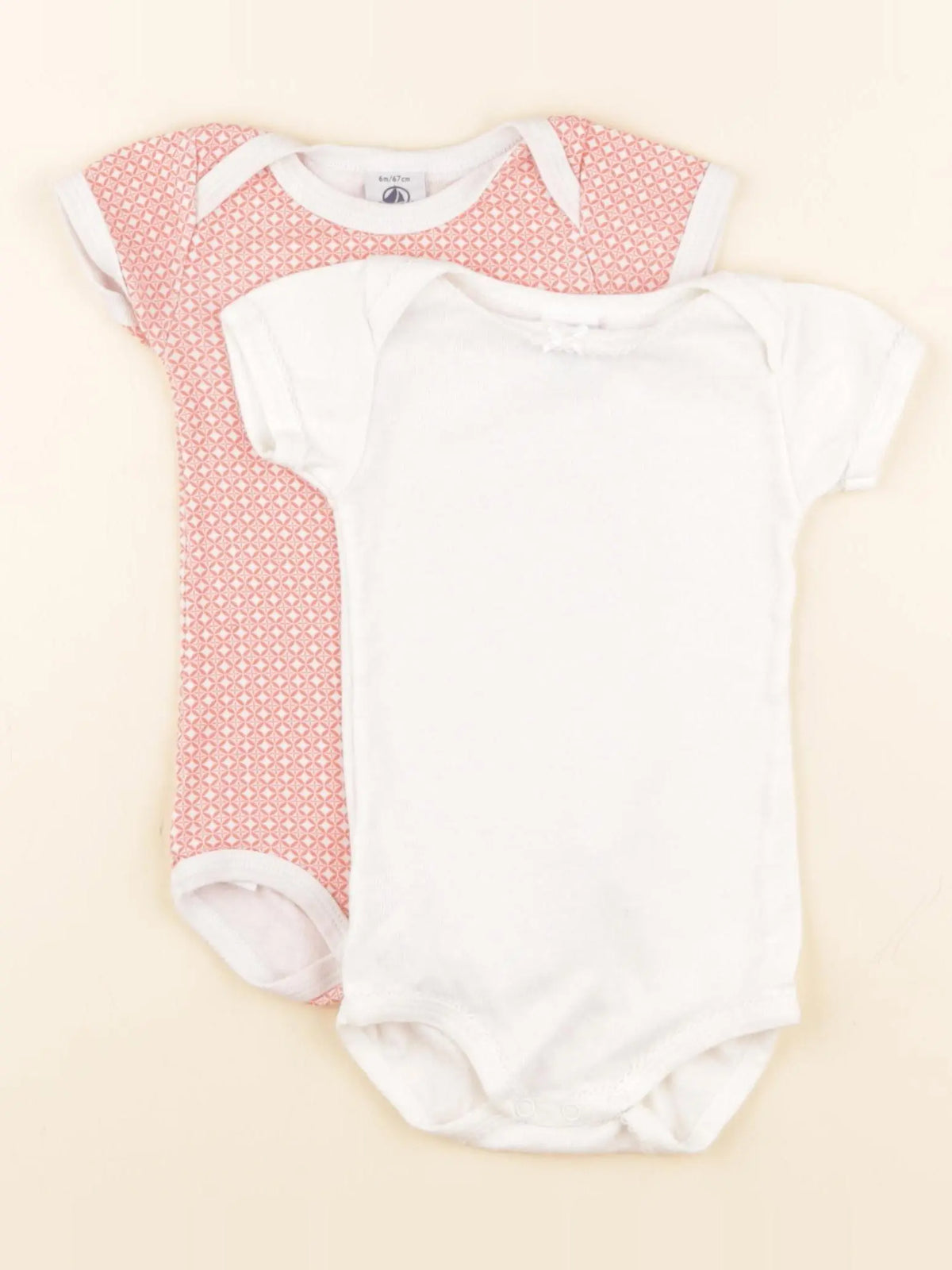 Petit Bateau - lot de 2 bodies en coton blanc, rouge - 6 mois