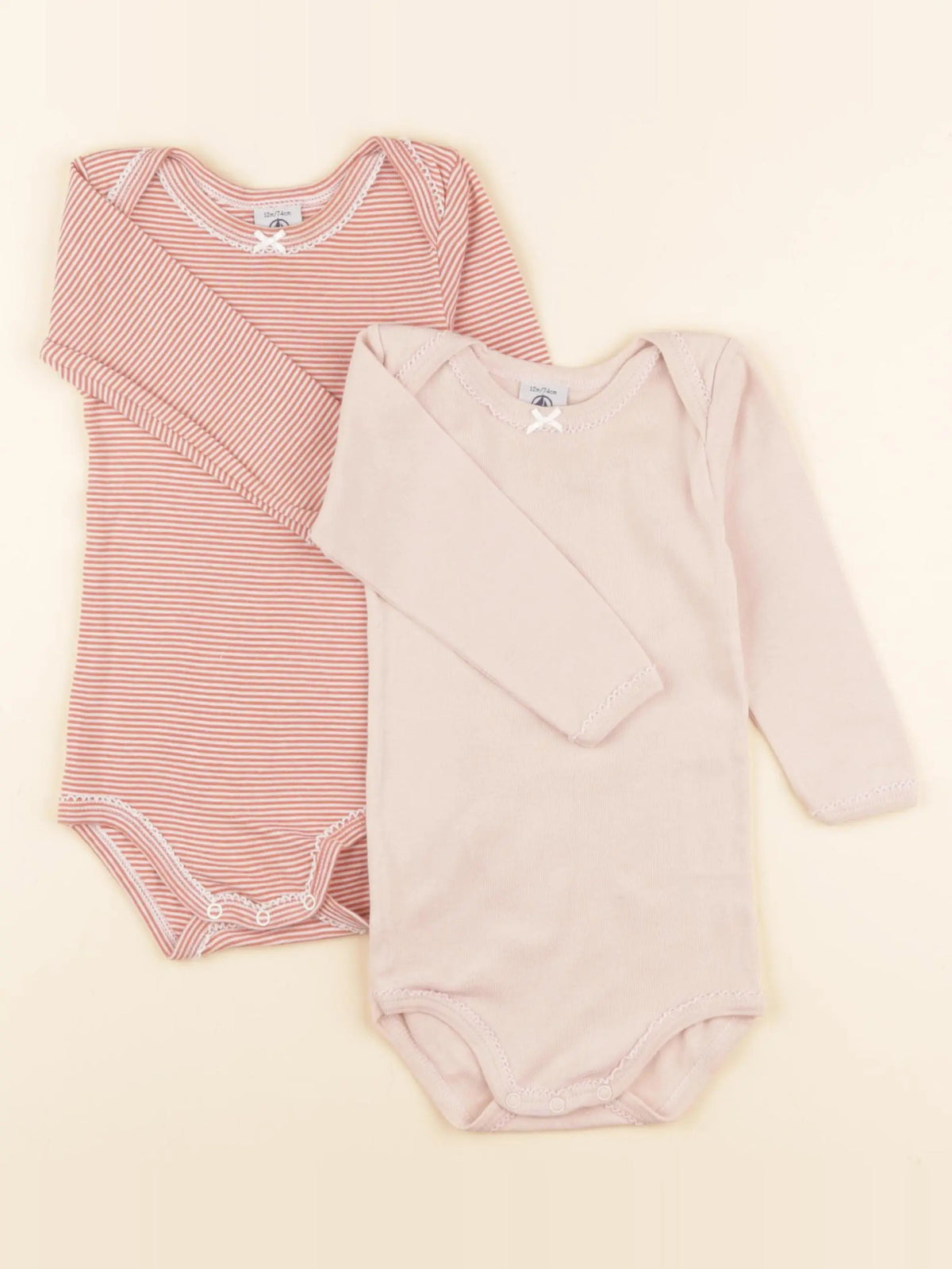 Petit Bateau - lot de 2 bodies en coton rose - 12 mois