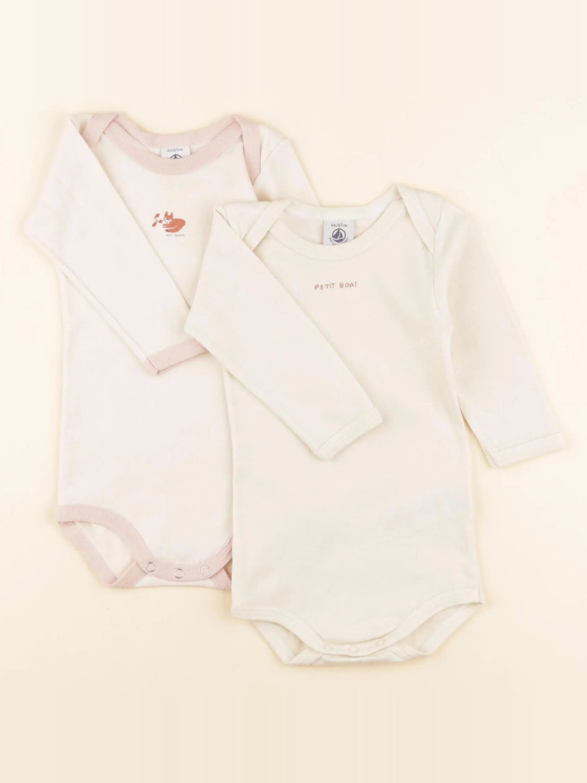 Petit Bateau - lot de 2 bodies en coton beige - 6 mois